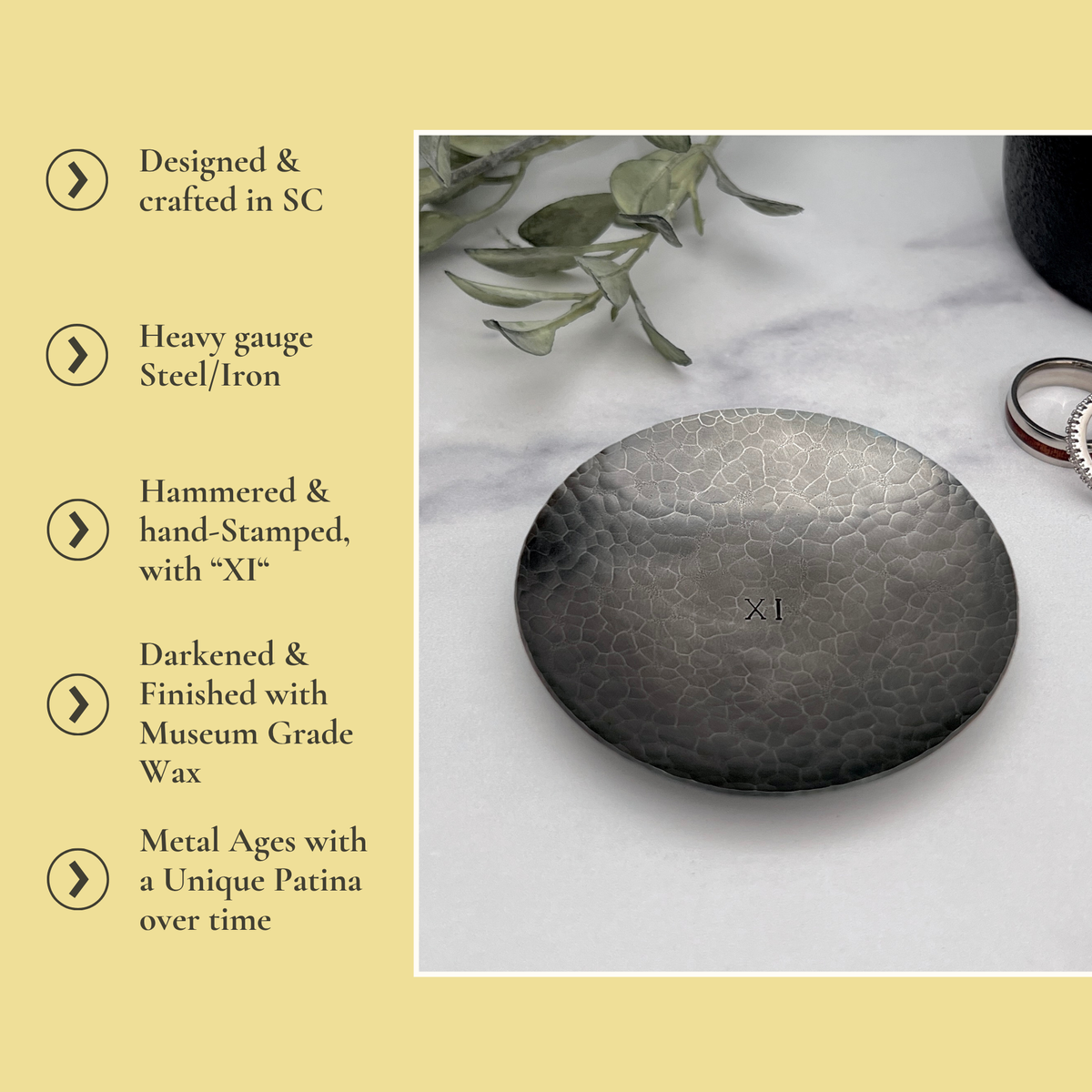 Personalized Steel Ring Dish - Round, Hammered & Custom Stamped