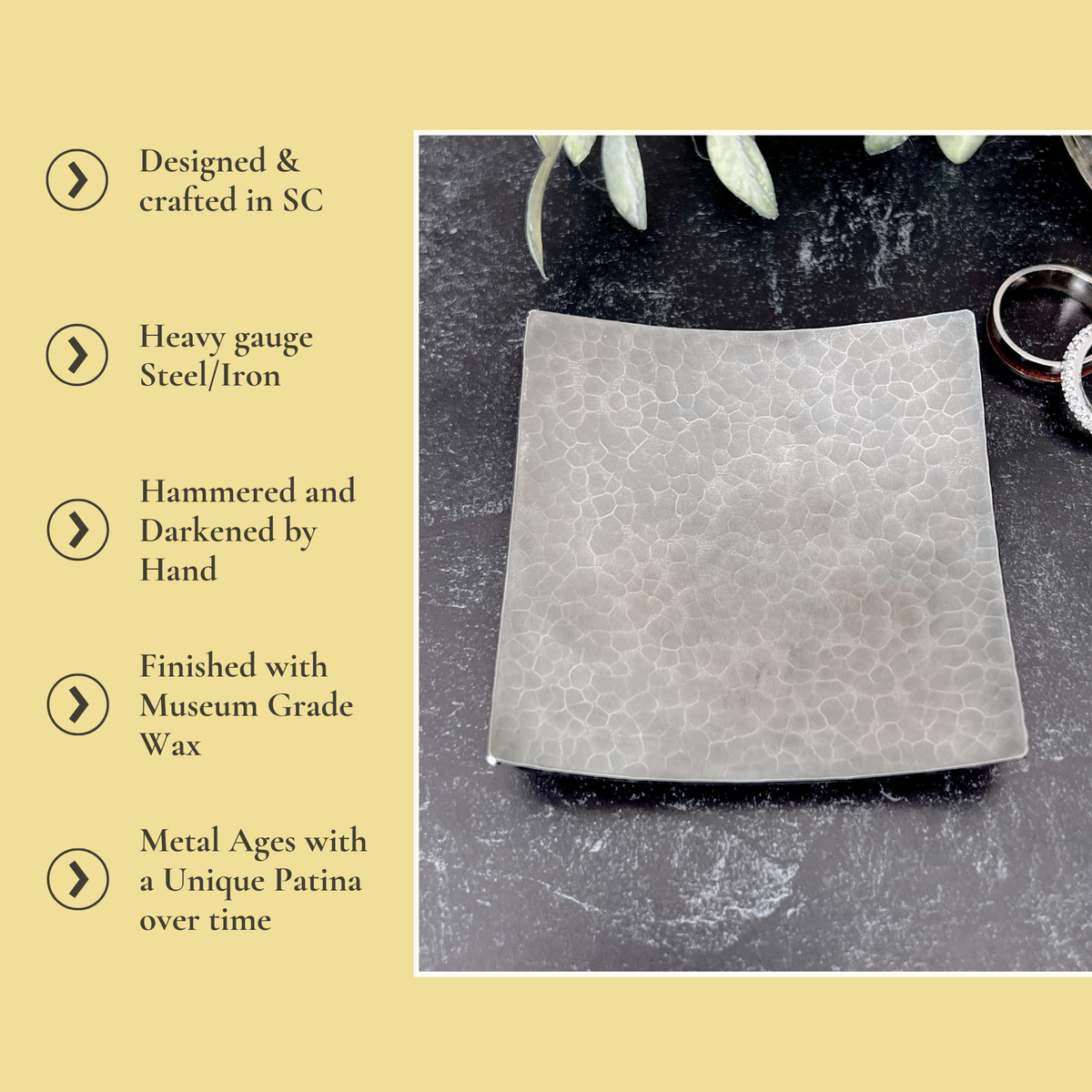 Steel Ring Dish - Square, Hammered