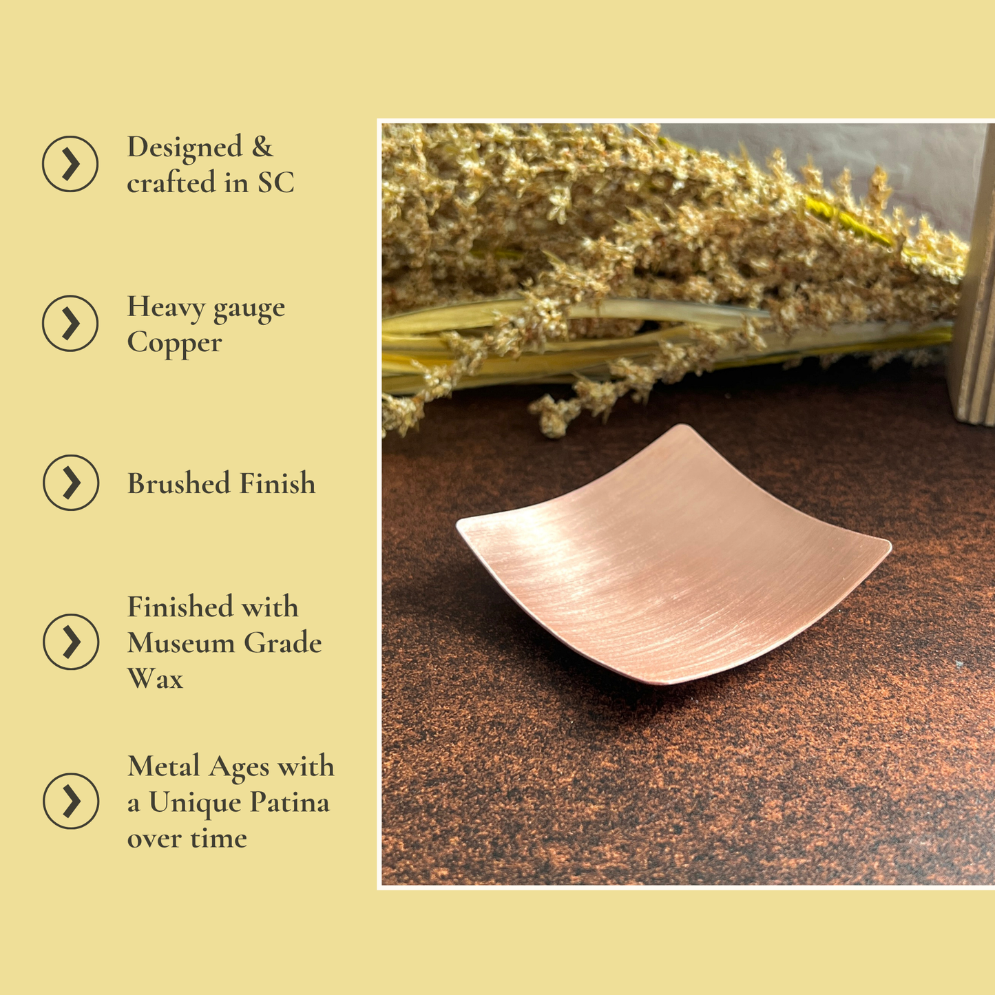3" Square Copper Ring Dish - Brushed Finish