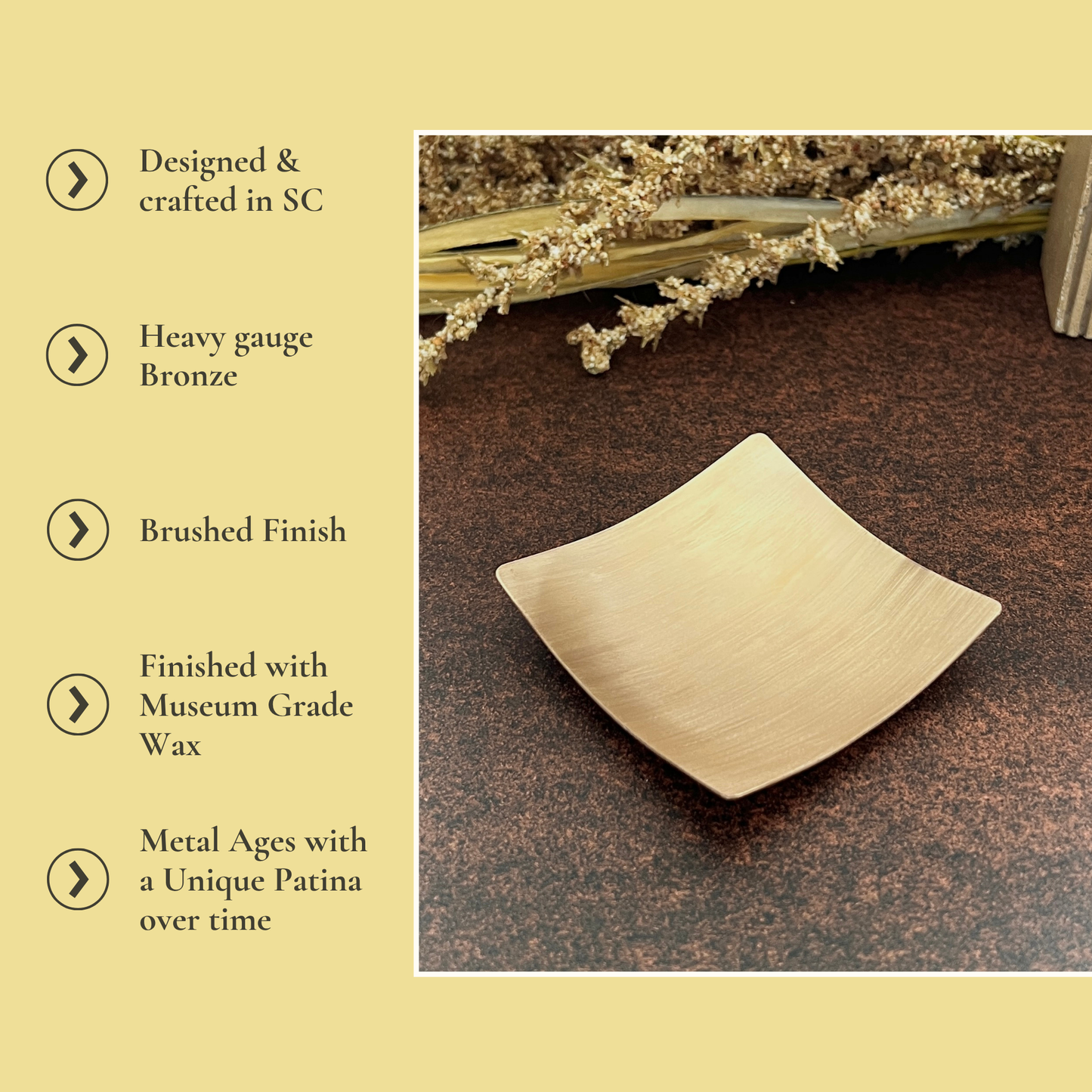 3" Square Bronze Ring Dish - Brushed Finish