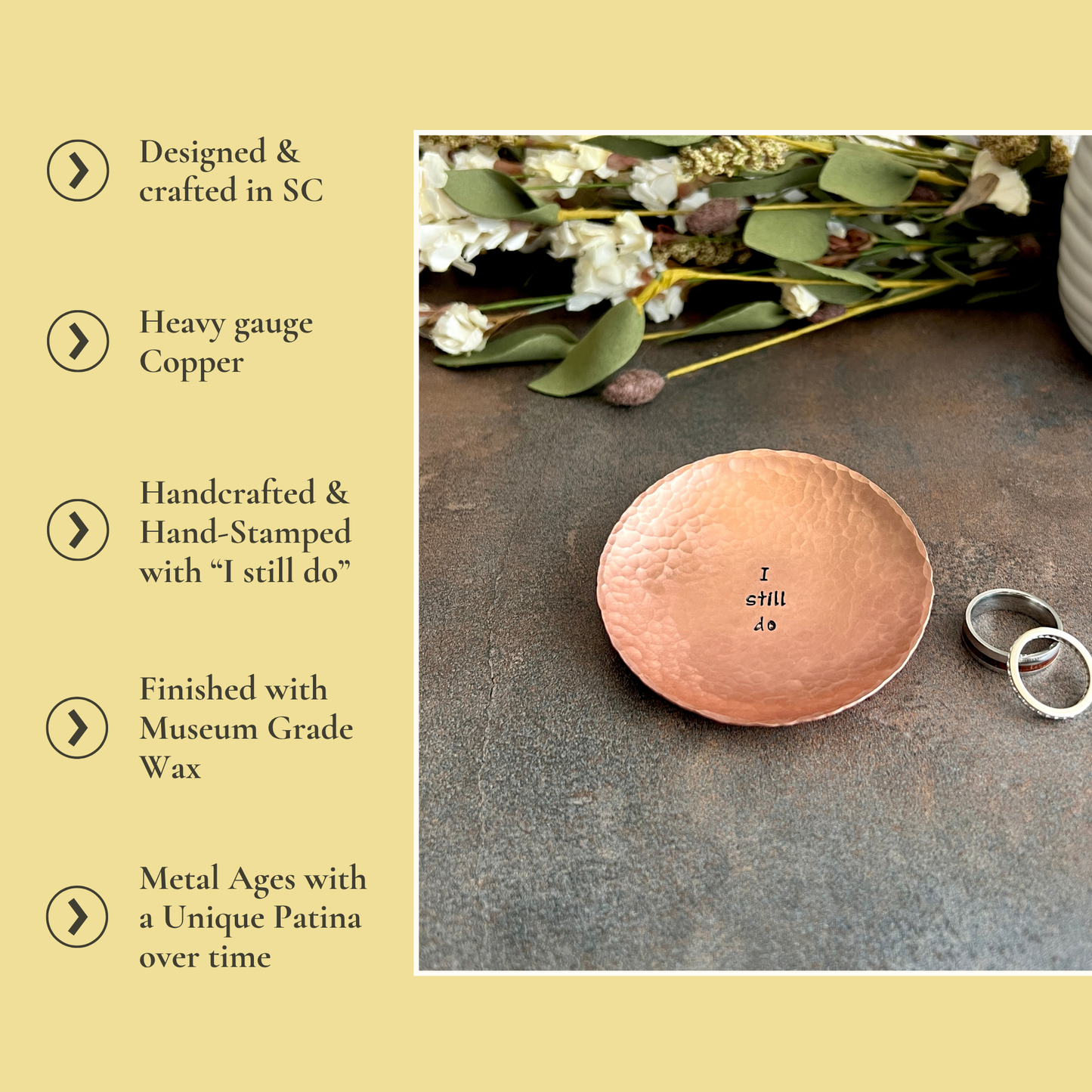 "I Still Do" Hand-Stamped Copper Ring Dish, Round