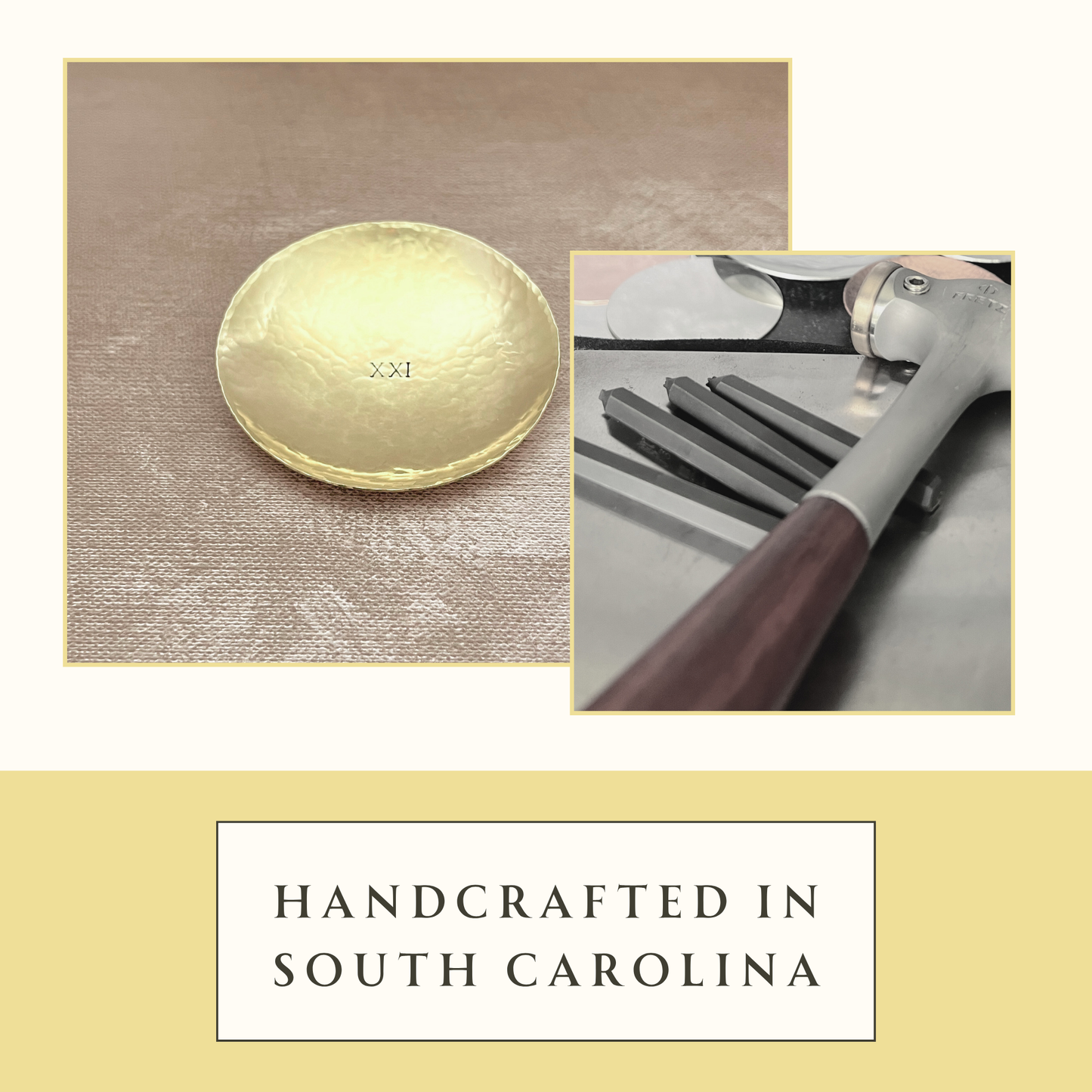 Personalized Brass Ring Dish - Round, Hammered & Custom Stamped