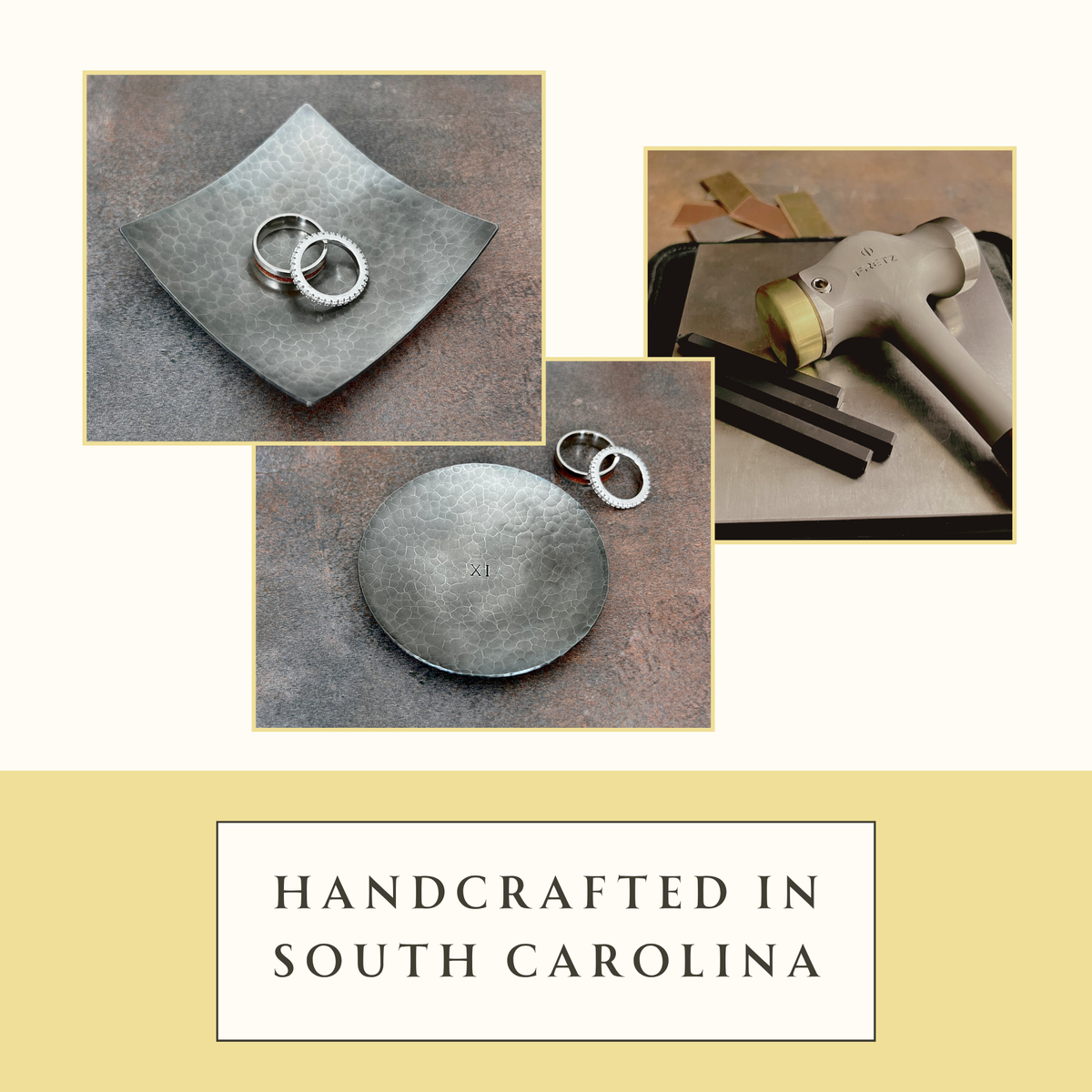 Personalized Steel Ring Dish - Round, Hammered & Custom Stamped