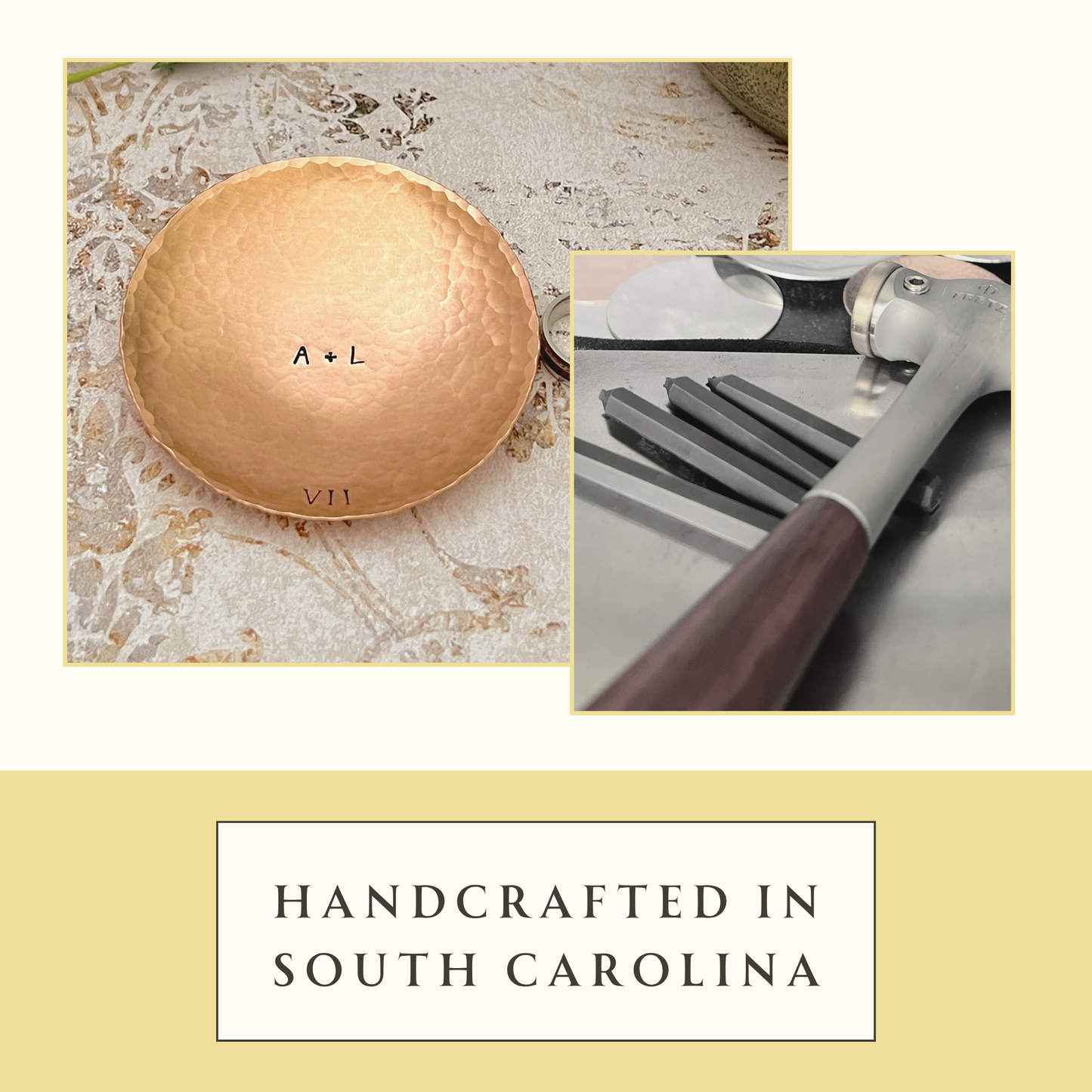 Personalized Copper Ring Dish - Round, Hammered & Custom Stamped