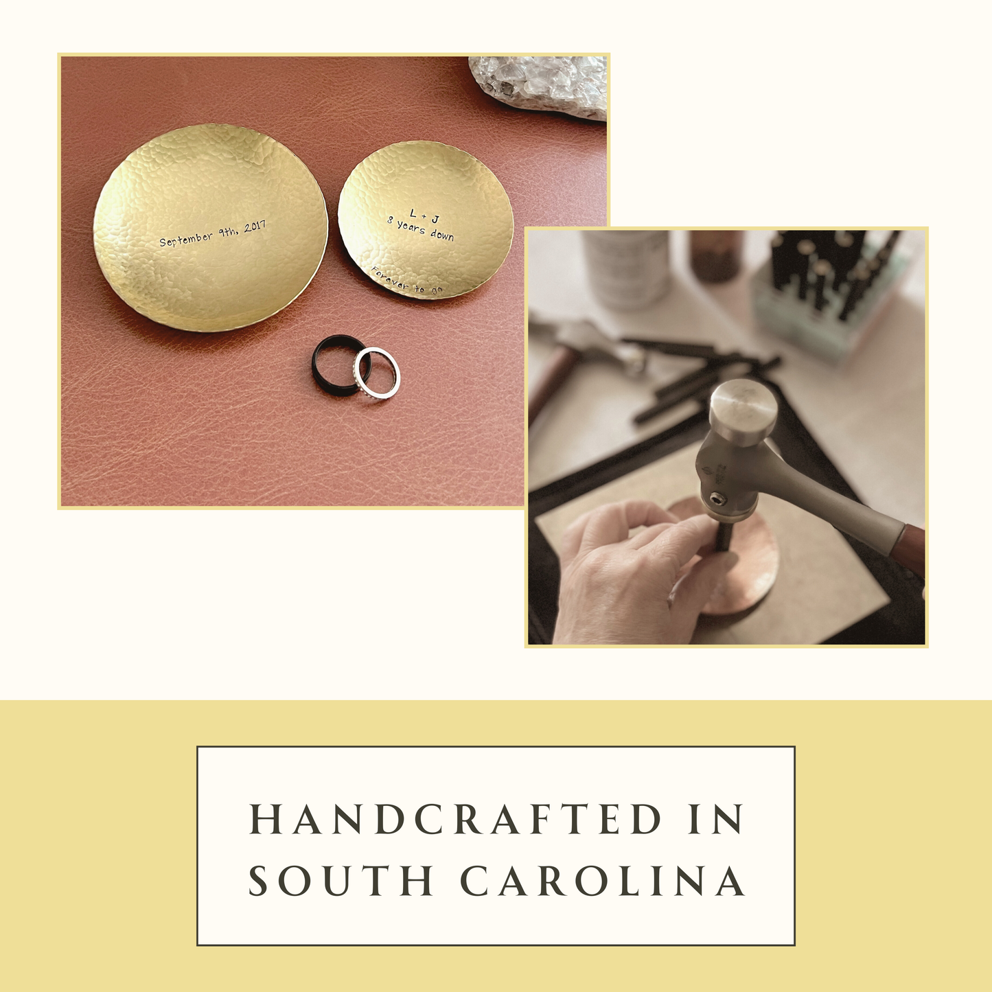 Custom Engraved Ring Dish – Small or Medium Round in Copper, Bronze, or Pewter
