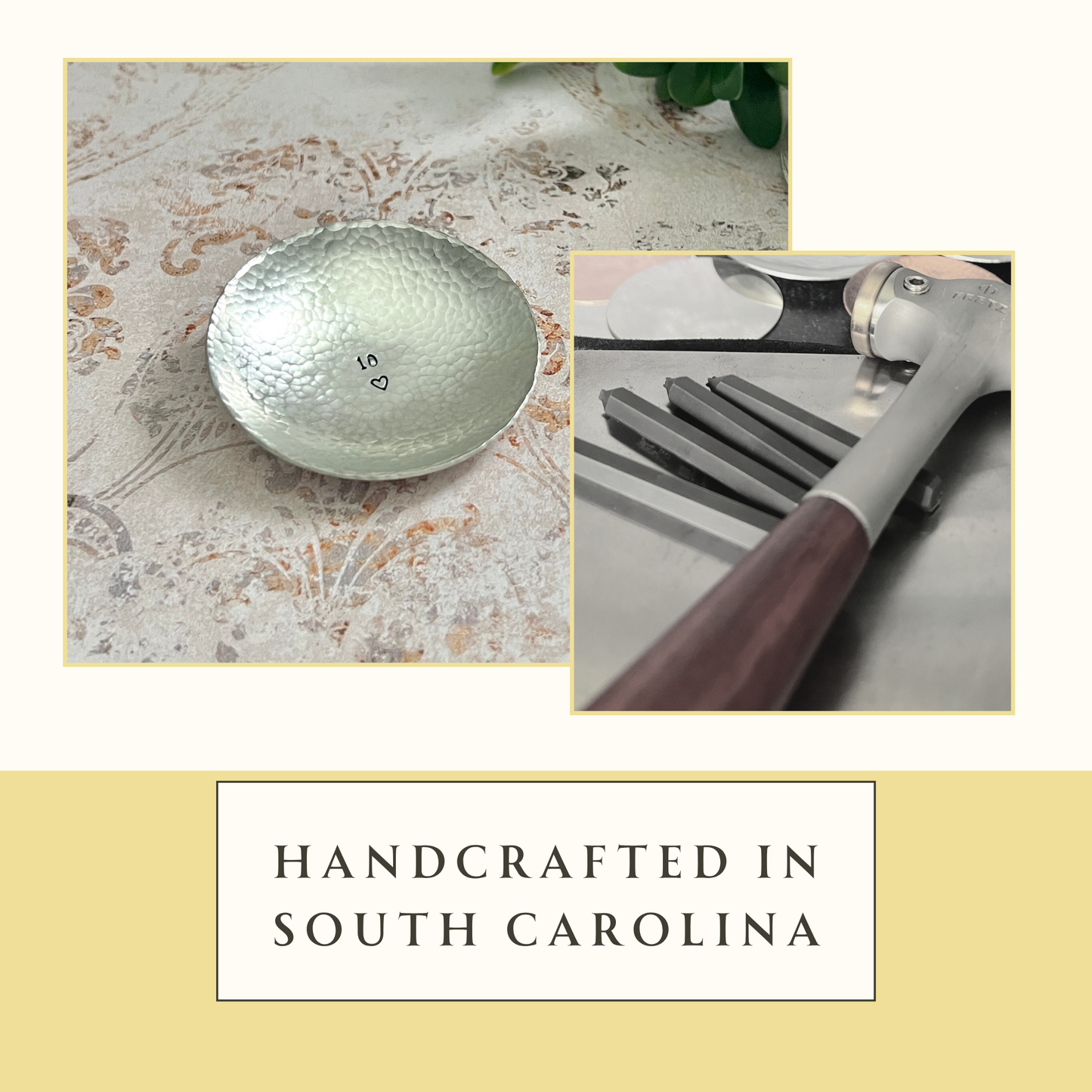 Personalized Pewter Ring Dish - Round, Hammered & Custom Stamped