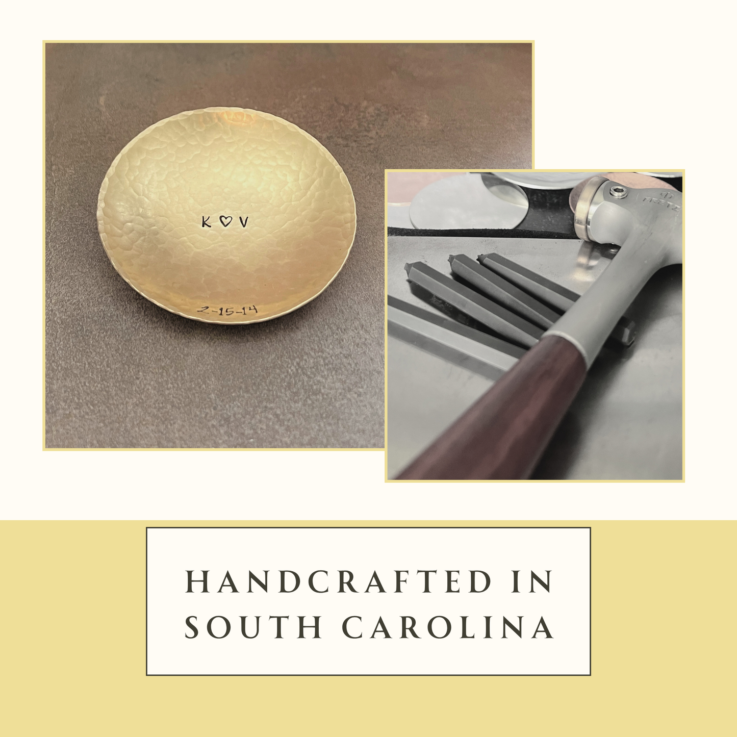 Personalized Bronze Ring Dish - Round, Hammered & Custom Stamped