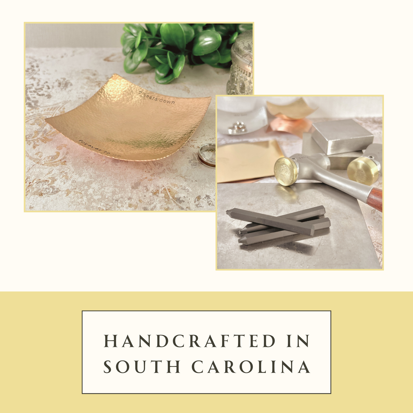 Square Copper Ring Dish - Hammered & Custom Stamped