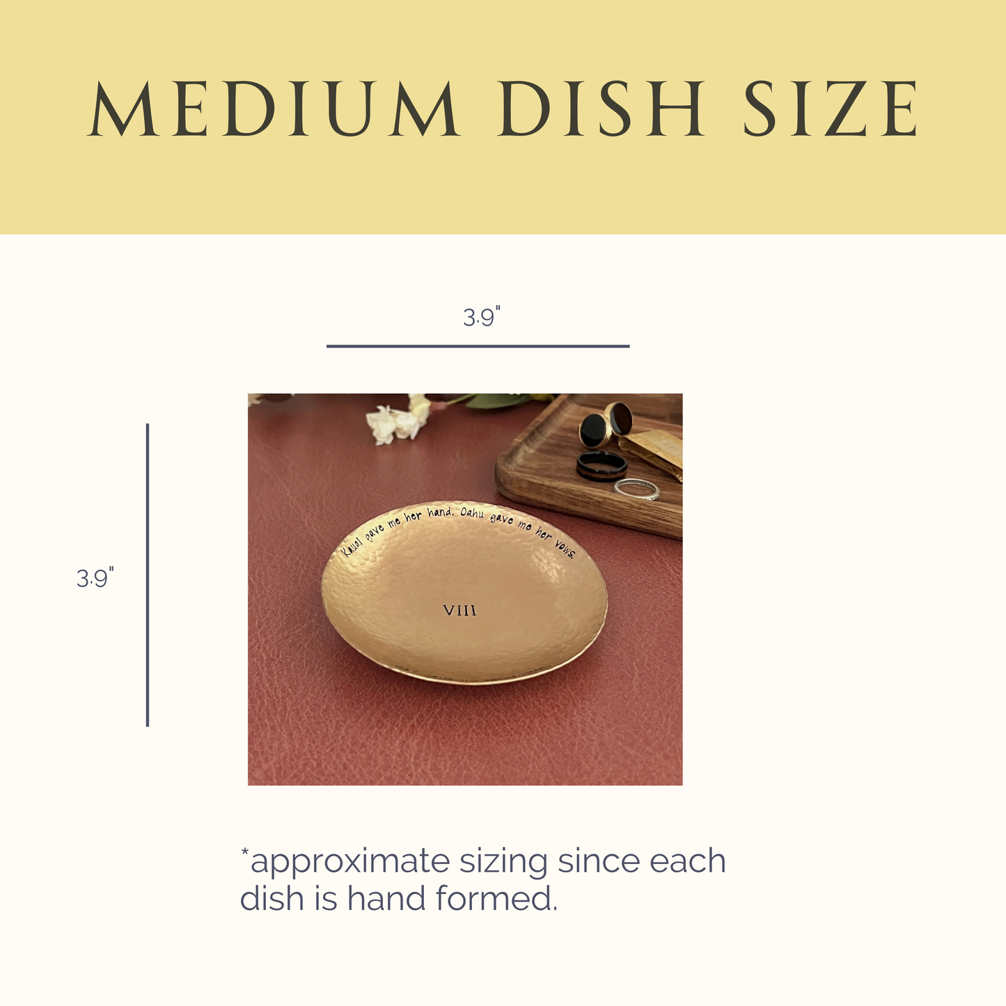 Custom Engraved Ring Dish – Small or Medium Round in Copper, Bronze, or Pewter