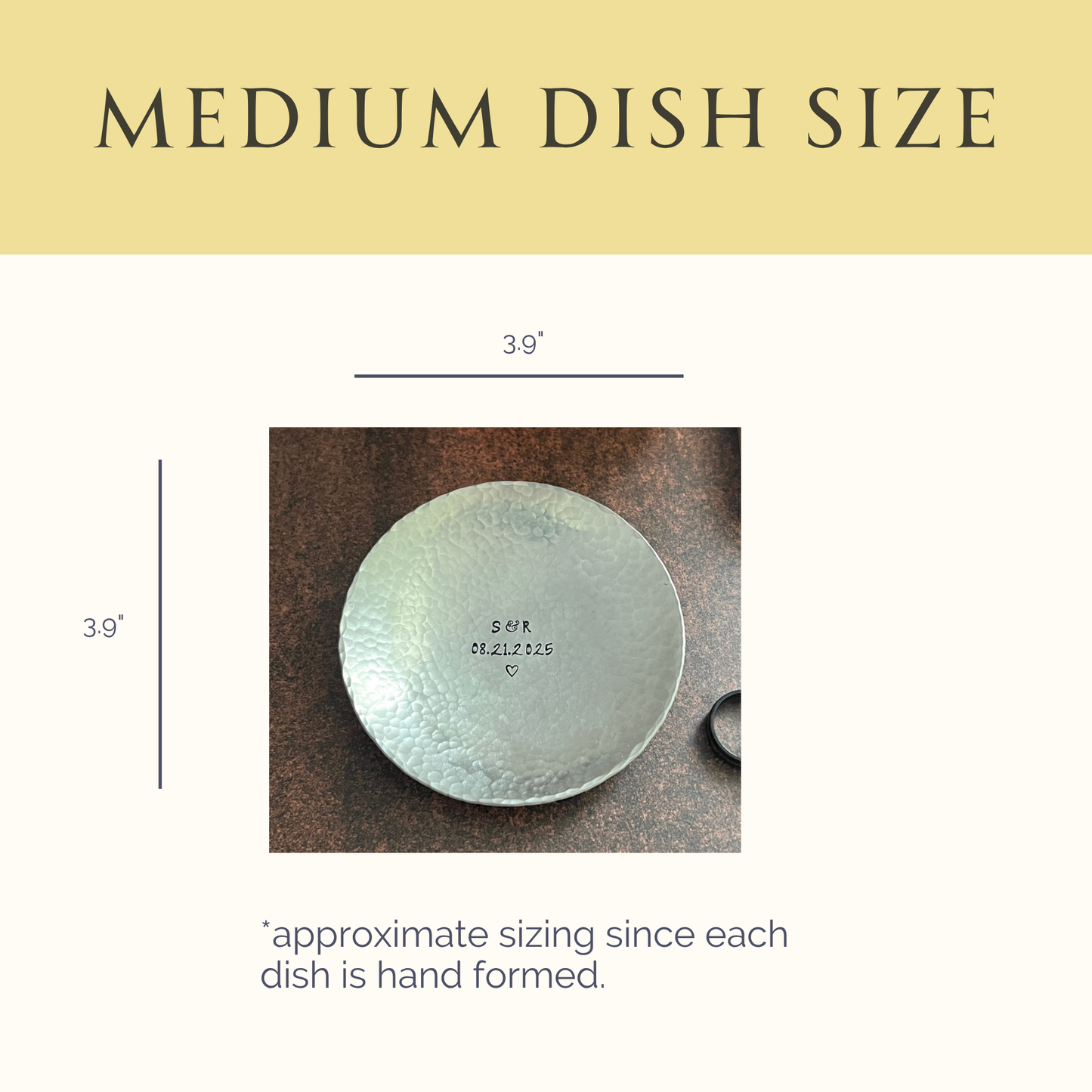 Personalized Pewter Ring Dish - Round, Hammered & Custom Stamped