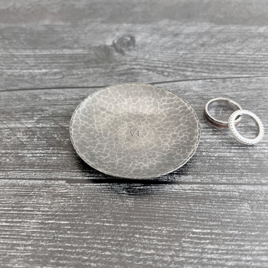 Personalized Steel Ring Dish - Round, Hammered & Custom Stamped