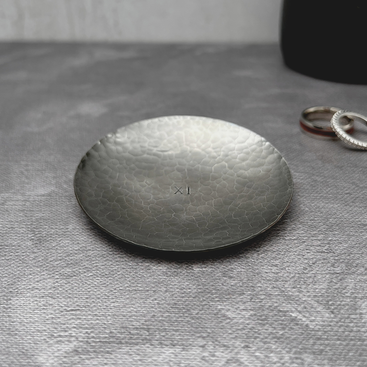 Personalized Steel Ring Dish - Round, Hammered & Custom Stamped