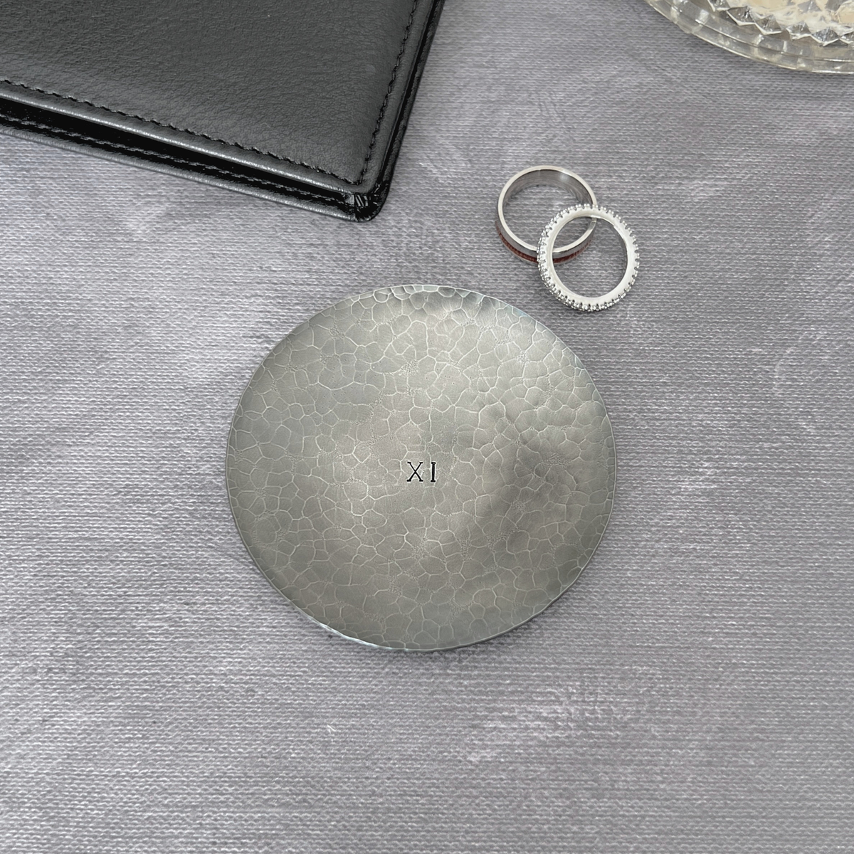 Personalized Steel Ring Dish - Round, Hammered & Custom Stamped