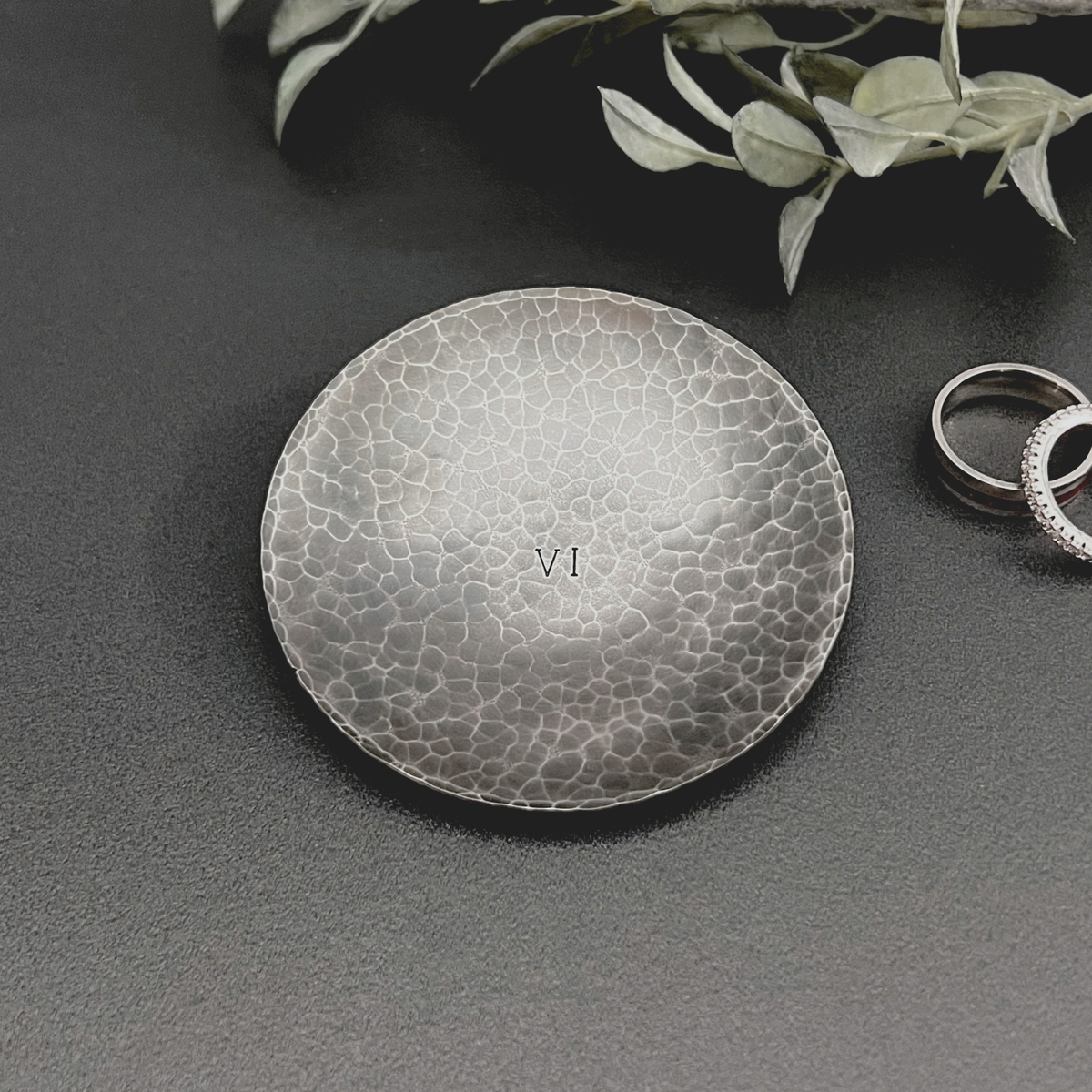 Personalized Steel Ring Dish - Round, Hammered & Custom Stamped