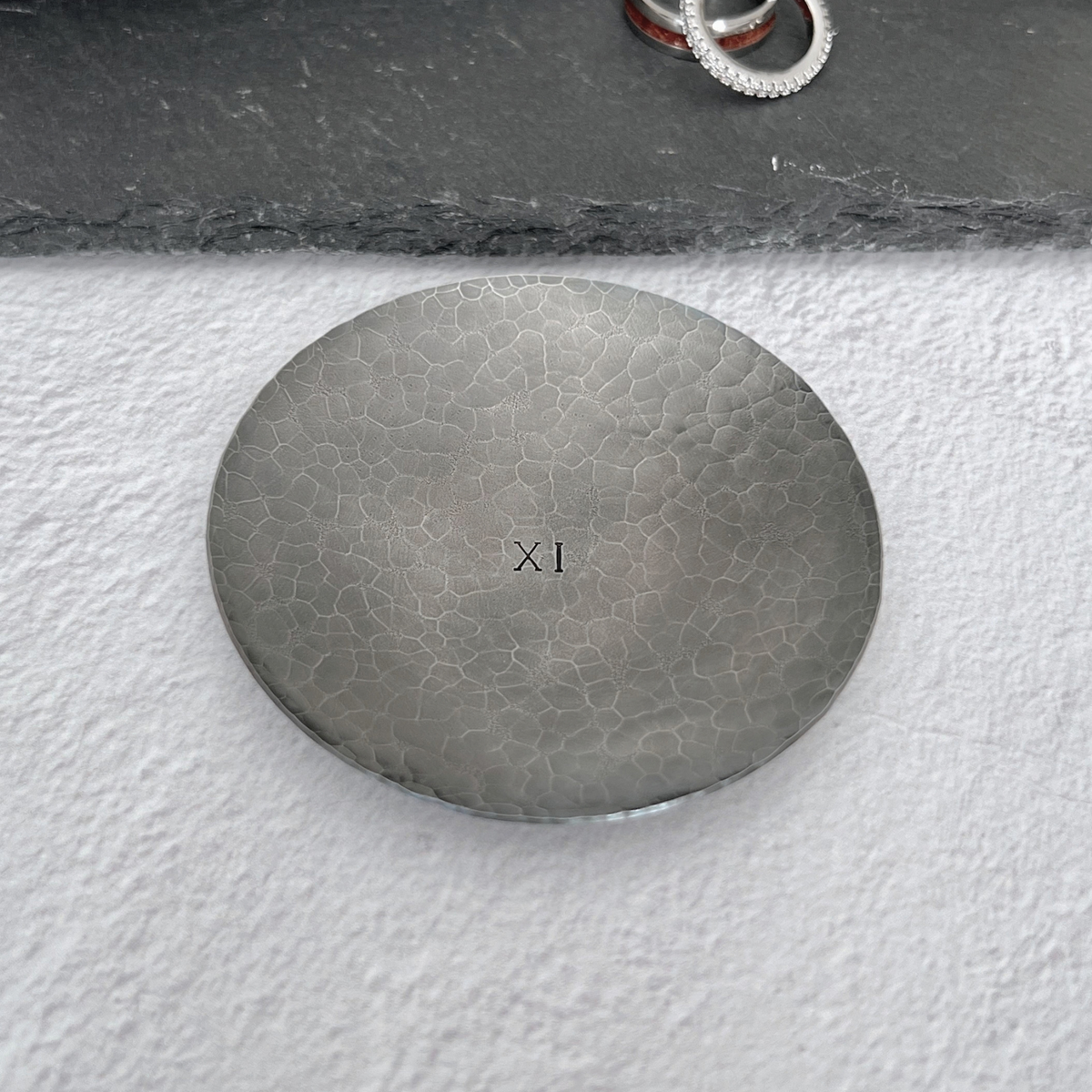 Personalized Steel Ring Dish - Round, Hammered & Custom Stamped