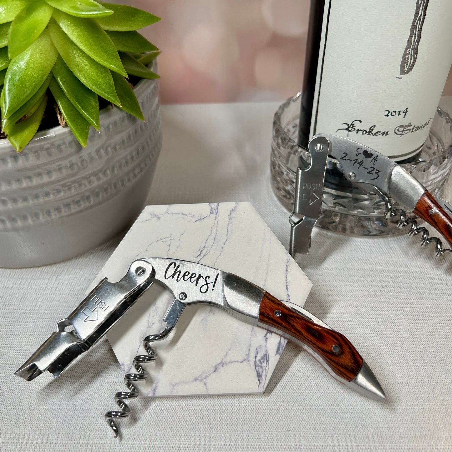 Custom Wedding or Party Favor For Guests, Stainless Steel Professional Series Corkscrew with Personalization