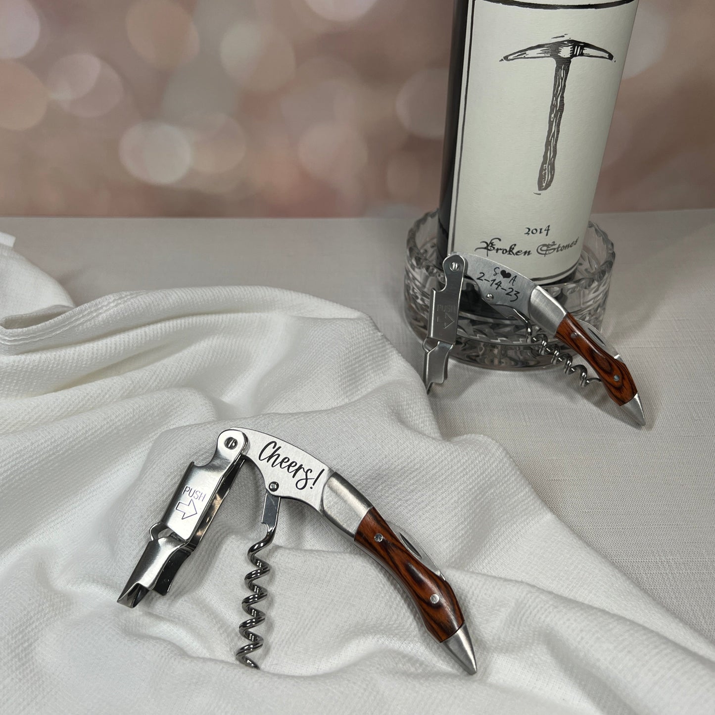 Custom Wedding or Party Favor For Guests, Stainless Steel Professional Series Corkscrew with Personalization