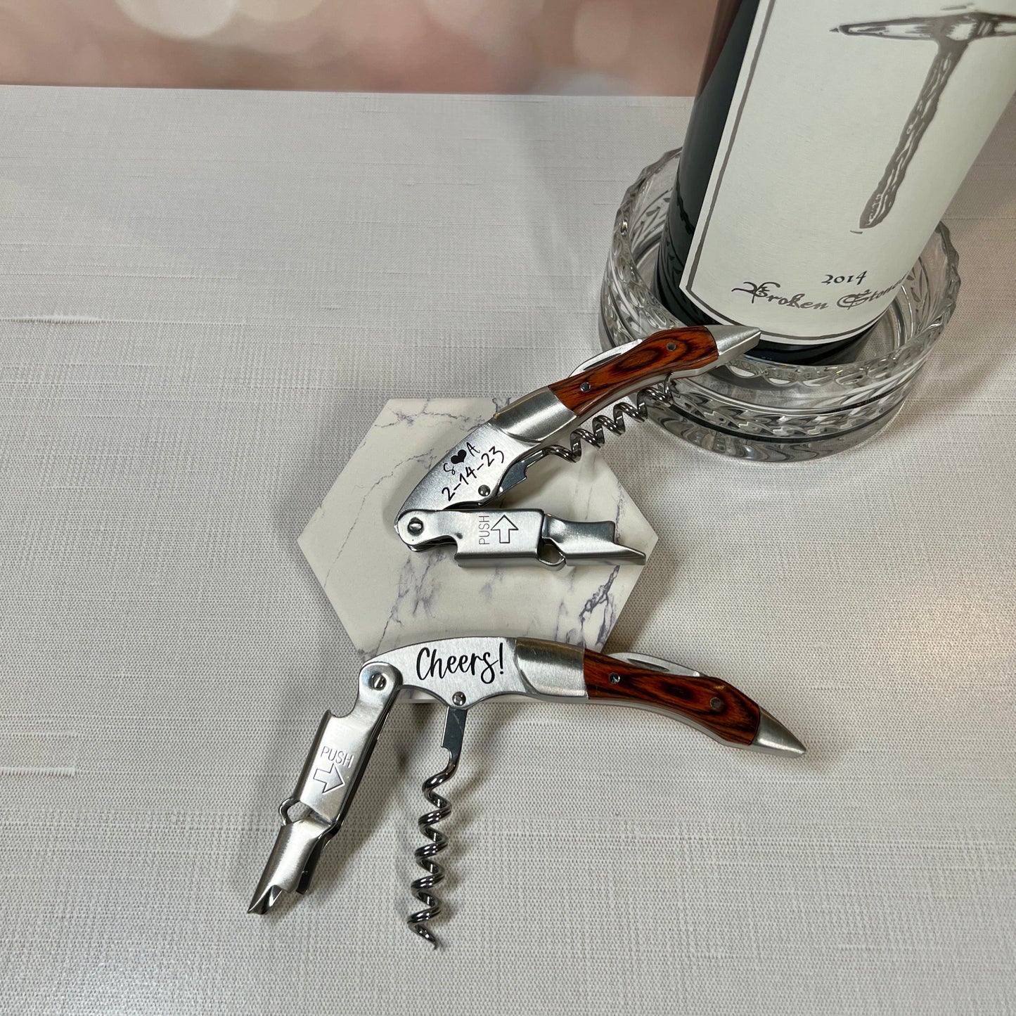 Custom Wedding or Party Favor For Guests, Stainless Steel Professional Series Corkscrew with Personalization