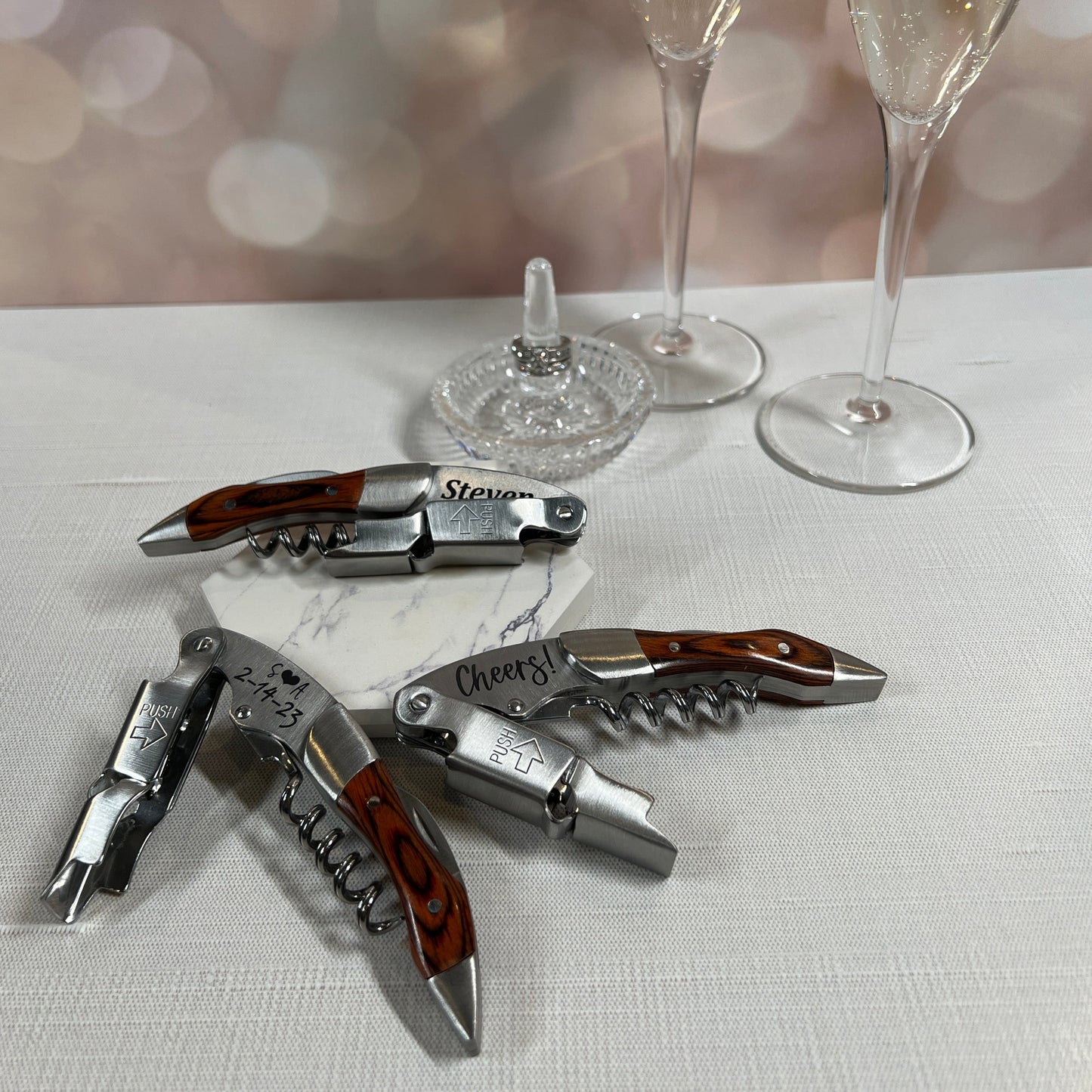 Custom Wedding or Party Favor For Guests, Stainless Steel Professional Series Corkscrew with Personalization