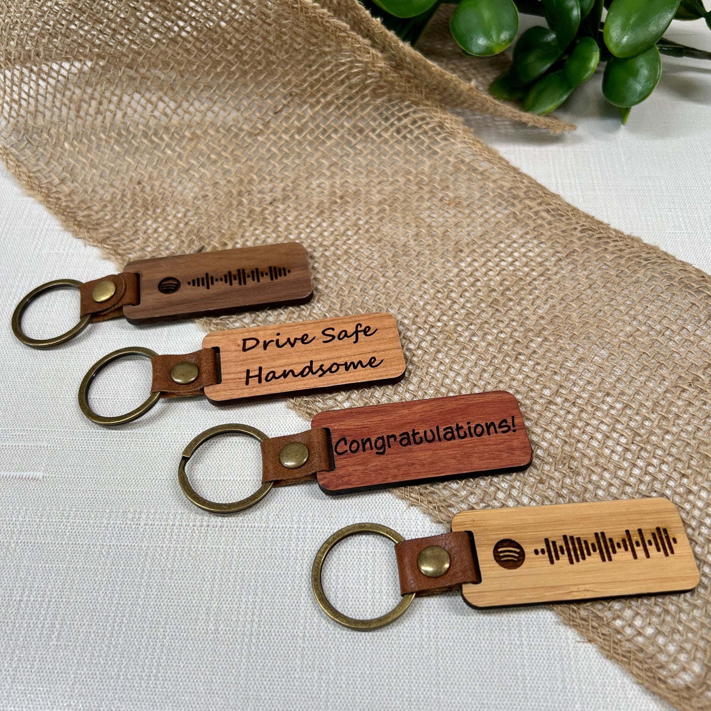 Custom Engraved Walnut, Cherry, Bamboo, and Rosewood Keychains