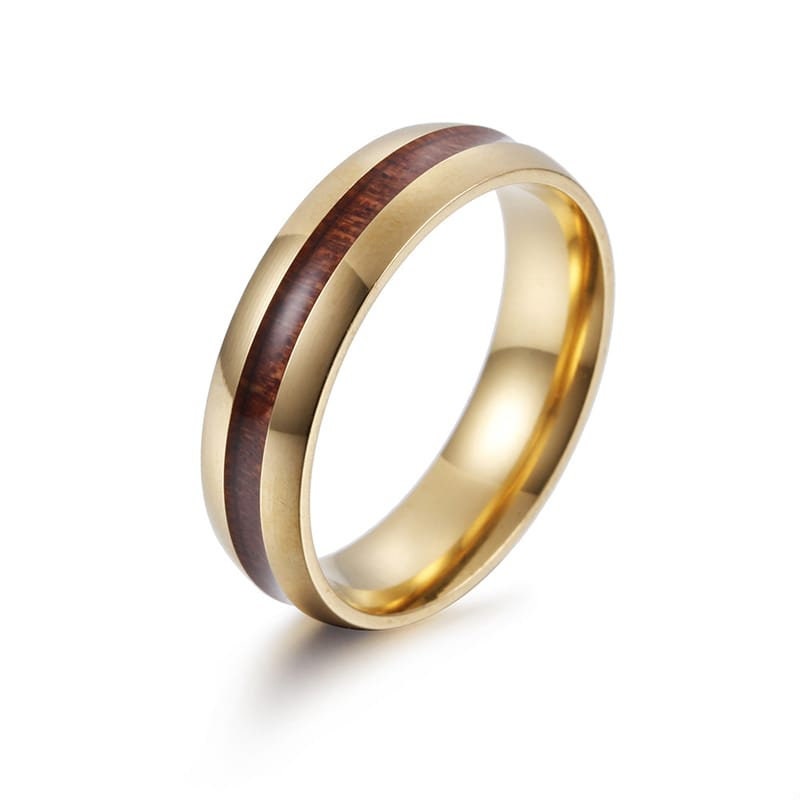 Men's Stainless Ring with Wooden Inlay