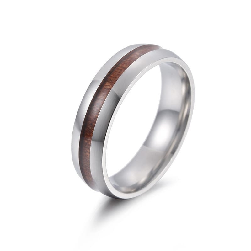 Men's Stainless Ring with Wooden Inlay